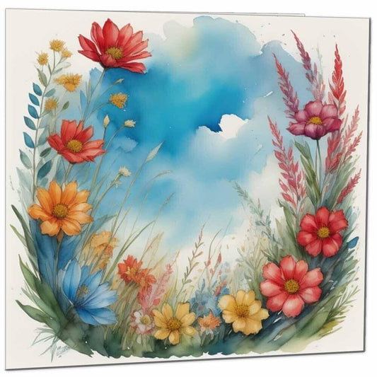 Nature Flowers Grass Sky Art Floral Any Occasion Blank Greeting Card