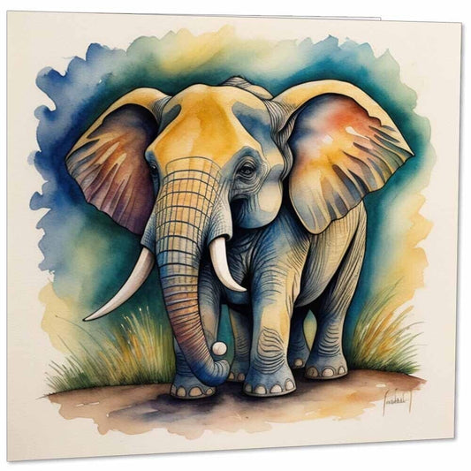 Watercolor Elephant Greeting Card - Elephants Card - 145mm x 145mm