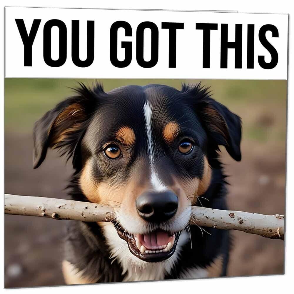 Funny Good Luck Card - Dog Stick 145 x 145mm - Co Worker Colleague New Job Card