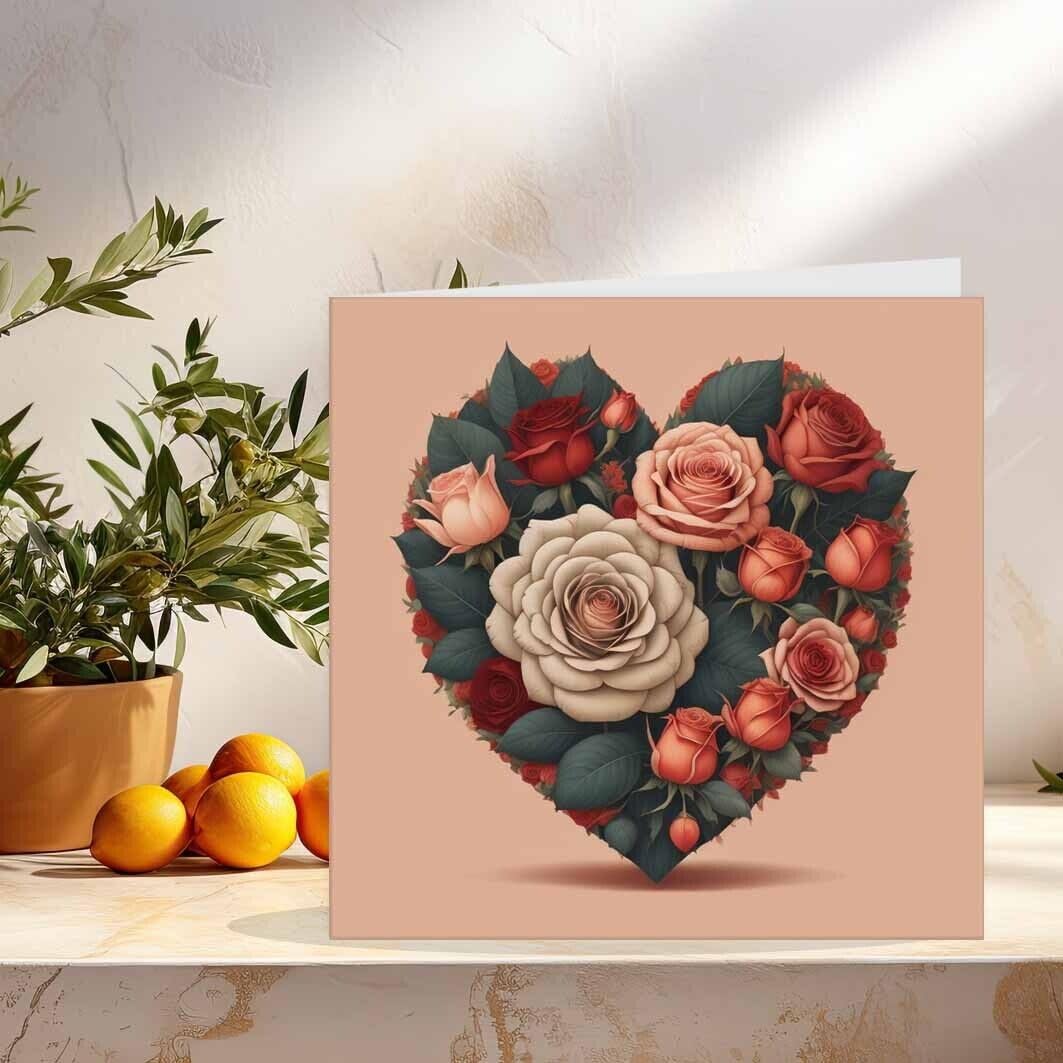 Anniversary Card - Rose Heart - Valentines Day Card - Love her him 145mm x 145mm