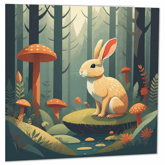 Rabbit Forest Greeting Card - Cute Woodland Bunny Hare Birthday Card 145 x 145mm