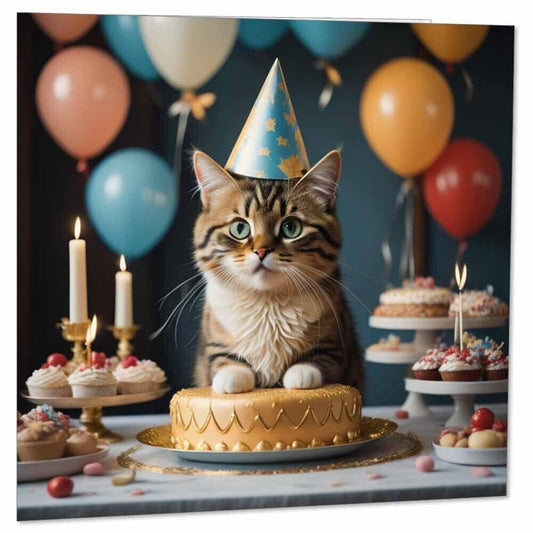 Cat Birthday Card - Cute Tabby Cat Birthday Cards 145 x 145mm