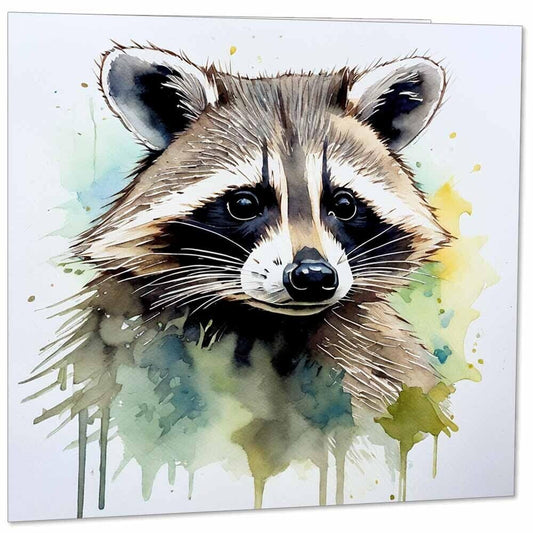 Watercolour Raccoon Greeting Card - Watercolor Animal 145mm x 145mm