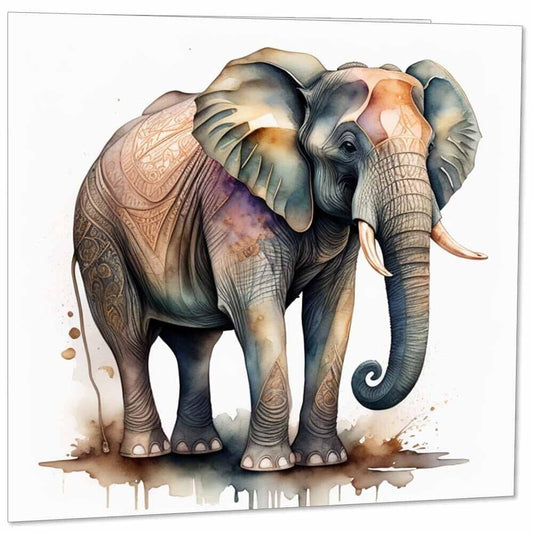 Elephant Greeting Card - Watercolor Elephant Animal Card - 145mm x 145mm