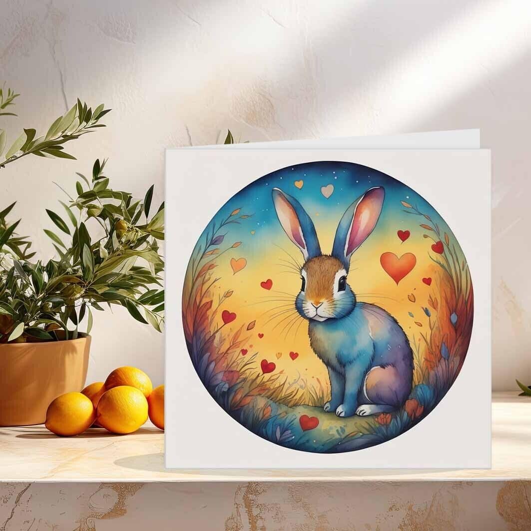 Rabbit Love Heart Card Cute Bunny Rabbit Valentines Anniversary 145mm x 145mm