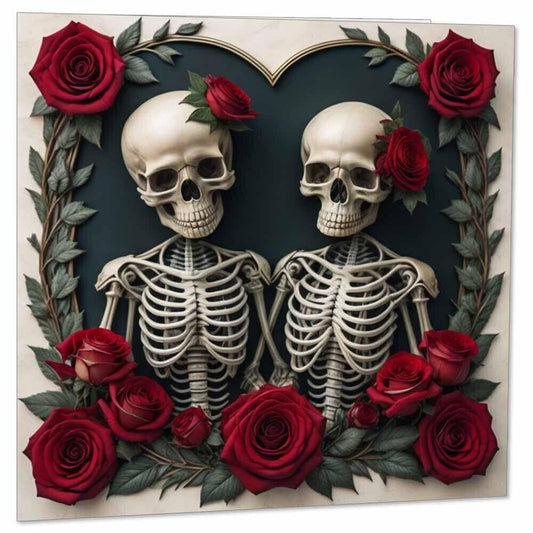 Gothic Anniversary Card - Skeleton Rose Couple - Skull Alternative 145 x 145mm