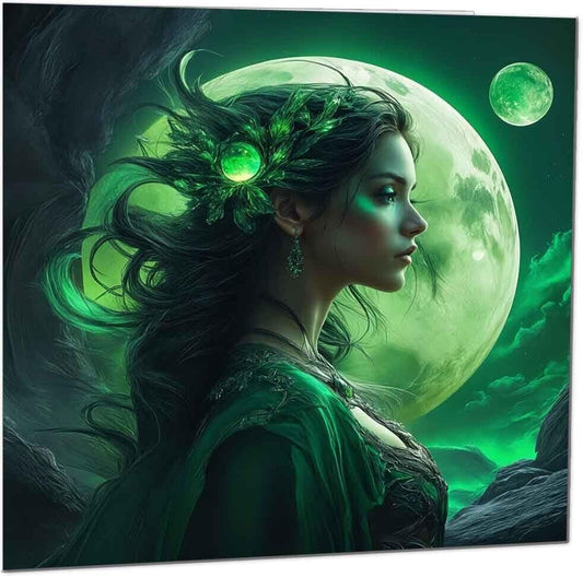 Beautiful Greeting Card - Green Goddess Moon Birthday Card 145 x 145mm