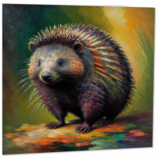 Porcupine Greeting Card Animal Impressionism Art 145mm x 145mm
