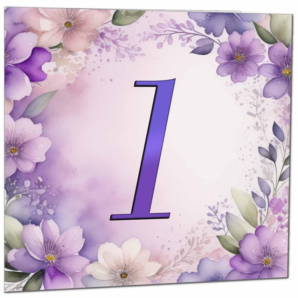 1st Birthday Card for Girls - Purple Floral 1st Birthday Cards for 1 year old Granddaughter Daughter Kids One, First Sister Niece cousin