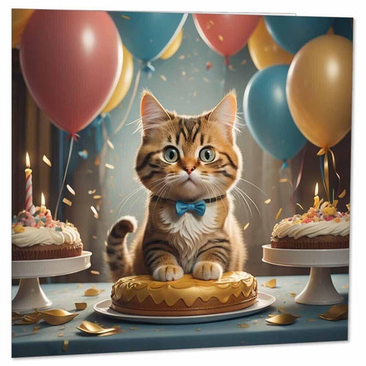 Tabby Cat Birthday Card - Cute Kitty Cat Cards 145 x 145mm