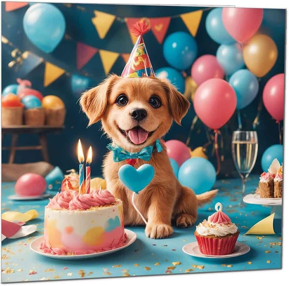 Cute Puppy Dog Birthday Card Fun Birthday Card with Dog design 145 x 145mm