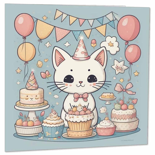 Kitty Cat Birthday Card Children's Happy Birthday Cards for Kids 145 x 145mm