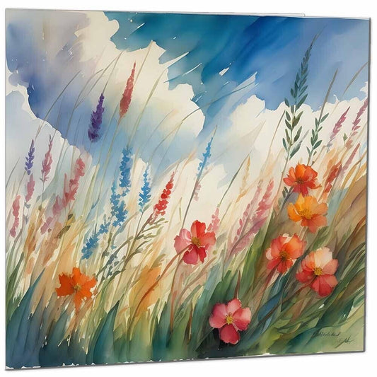 Flowers Sky Grass Beautiful Blank Greeting Birthday Card Art - Any Occasion