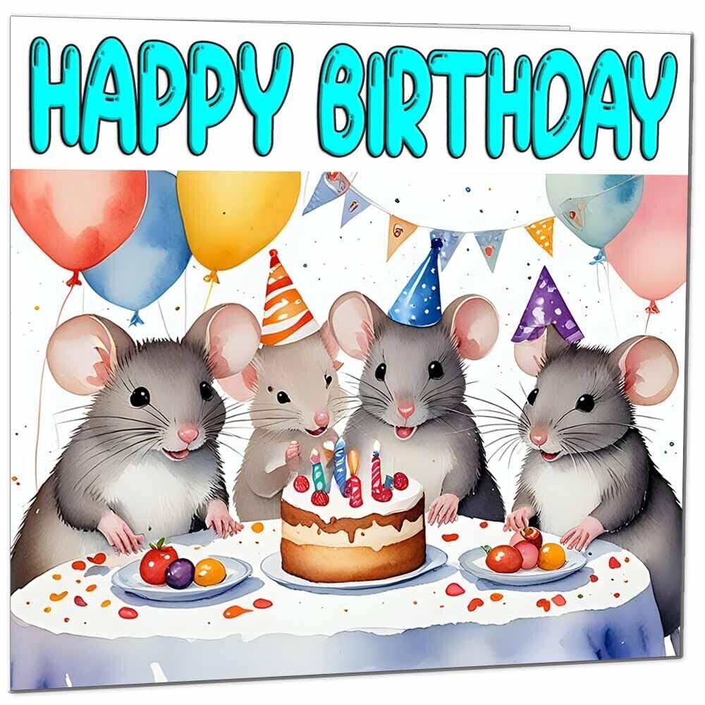 Mouse Birthday Card - Cute Mice Birthday Card - 145 x 145mm