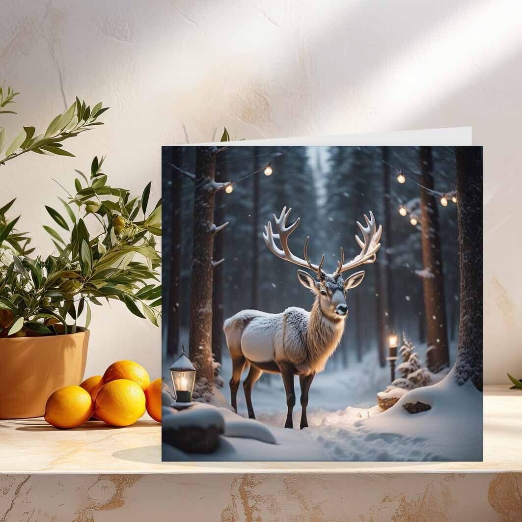 Reindeer Snowy Woods Greeting Card Winter Christmas Cards 145 x 145mm