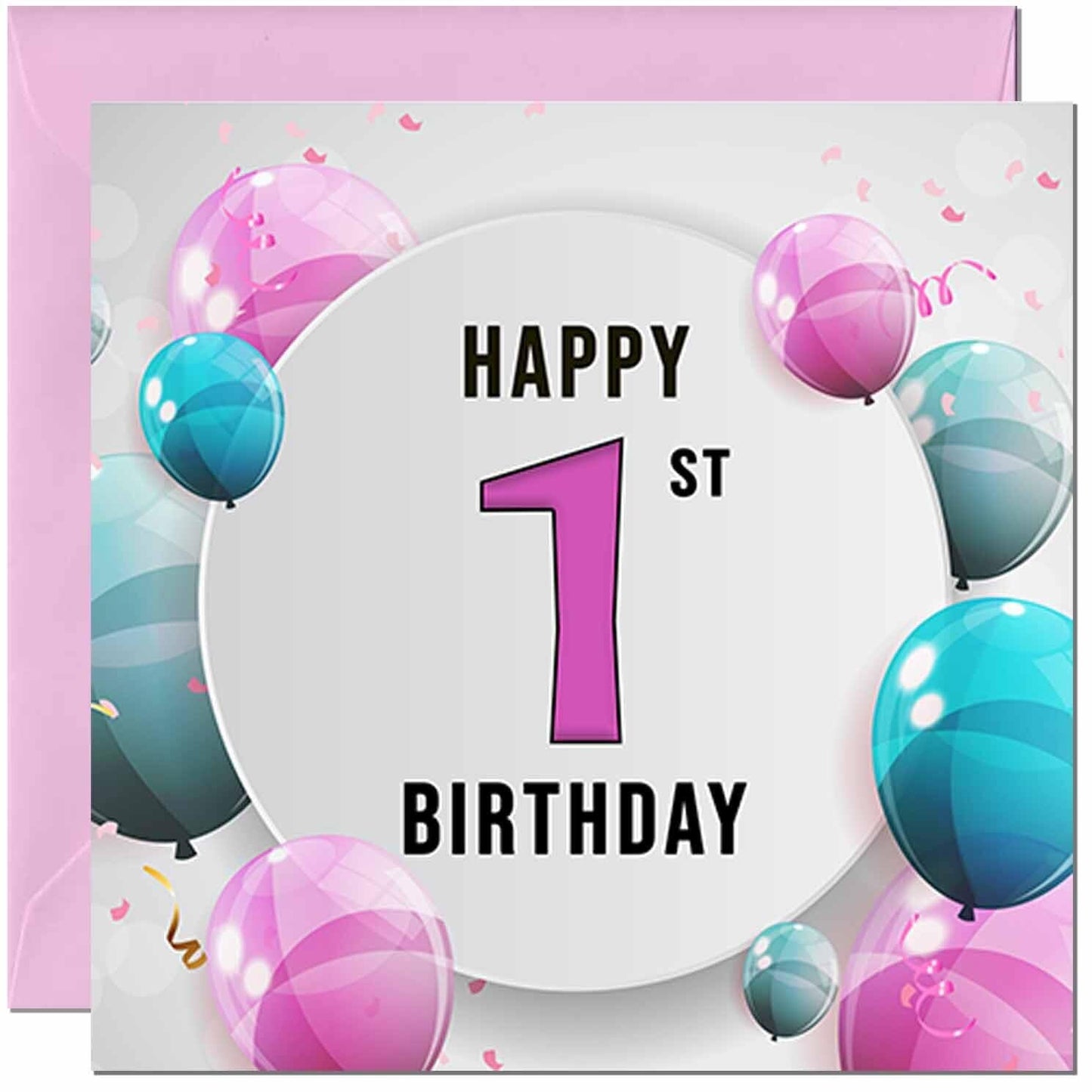 Birthday Card for women - Pink Turquoise Balloon Number