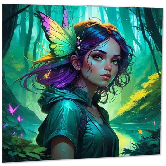 Fantasy Greeting Card - Woodland Fairy Forest Girl Pixie Magical 145mm x 145mm