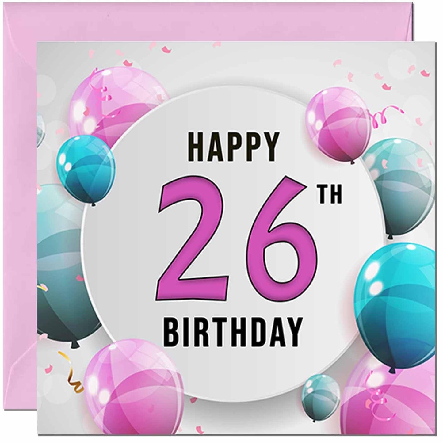 Birthday Card for women - Pink Turquoise Balloon Number
