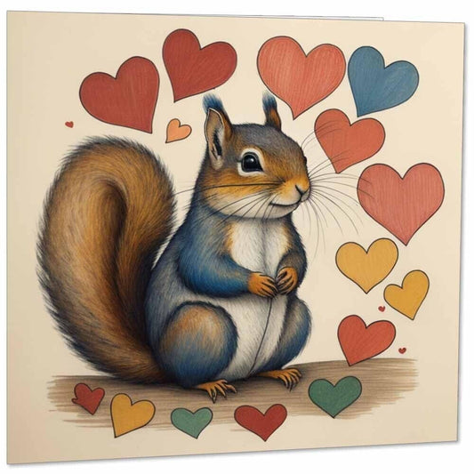Squirrel Greeting Card Love Hearts - 145mm x 145mm