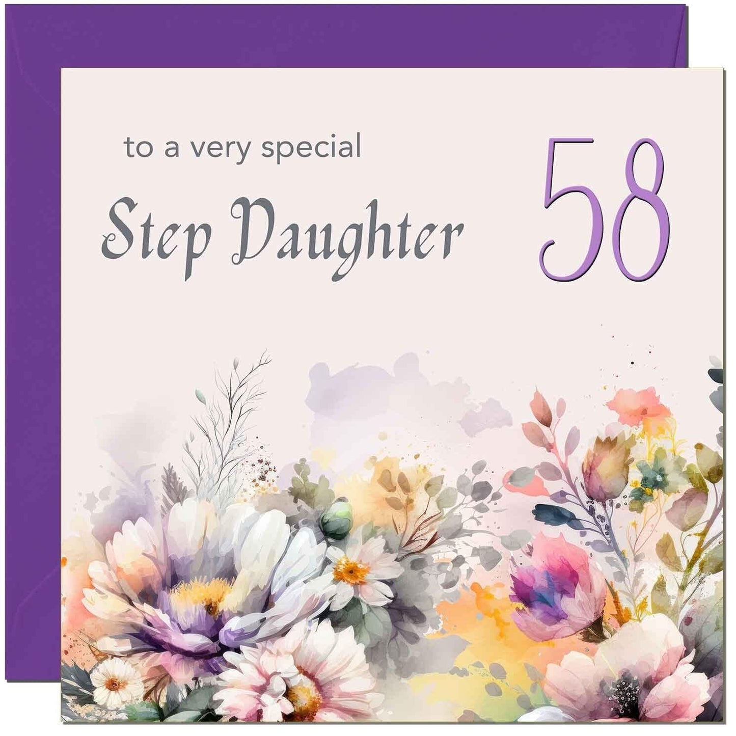 Step Daughter Birthday Card - Purple Floral