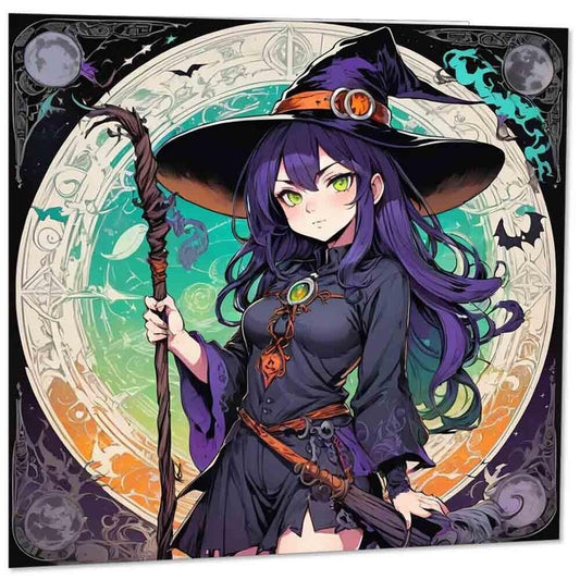 Gothic Anime Witch Greeting Card - Fantasy 145mm x 145mm
