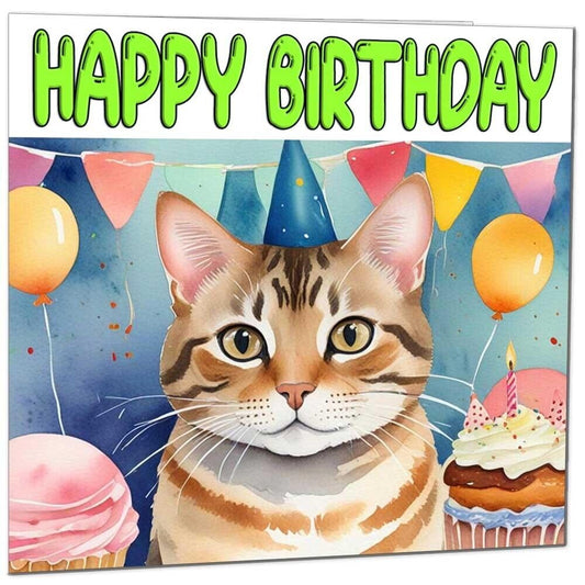 Tabby Cat Birthday Card - Fun Cat Bday Card - 145 x 145mm