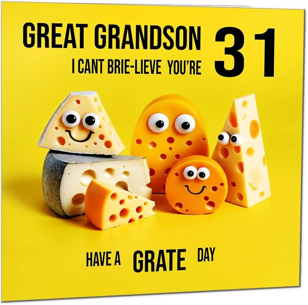 Great Grandson Birthday Card - Cheese Pun Funny Great Grandson