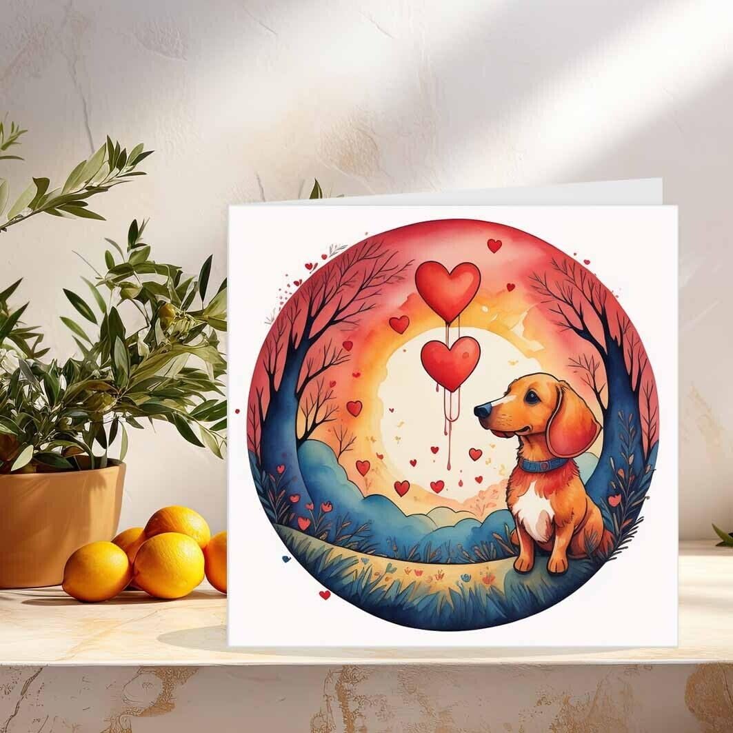 Dachshund Anniversary Card - Cute Sausage Dog Valentines Day Card 145mm x 145mm