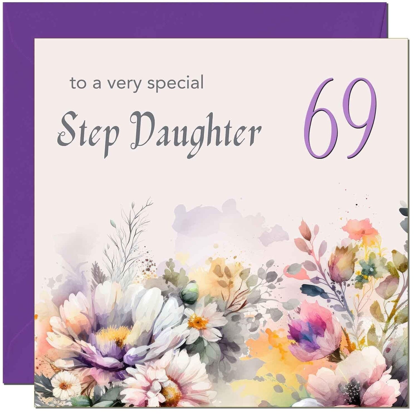 Step Daughter Birthday Card - Purple Floral