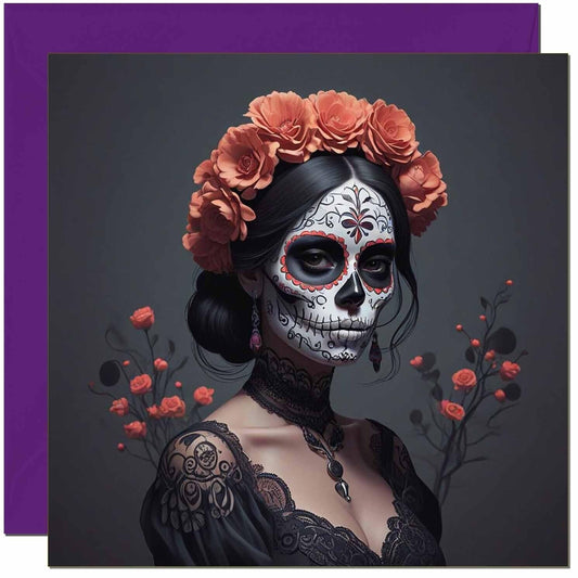 Day of the Dead Greeting Card - Cinco de Mayo - Skull gothic woman 145 x 145mm