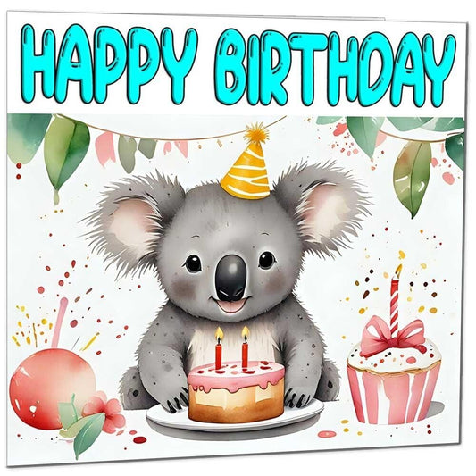 Koala Birthday Card - Cute Animal Koala Bear Birthday Card 145 x 145mm