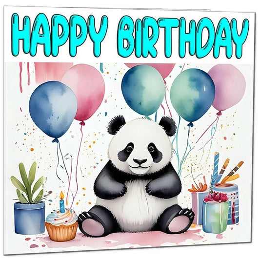 Panda Birthday Card - Cute Panda Bear Birthday Card Kids 145 x 145mm