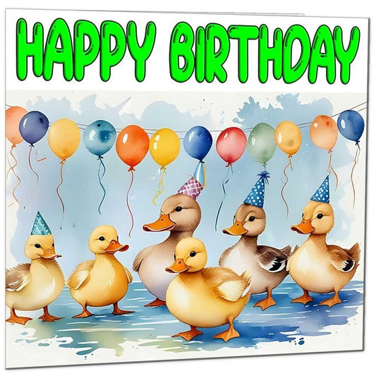 Duck Birthday Card - Cute Ducks Ducklings Bday Card 145 x 145mm