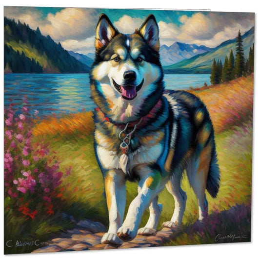 Alaskan Malamute Greeting Card - Dog illustration 145mm x 145mm