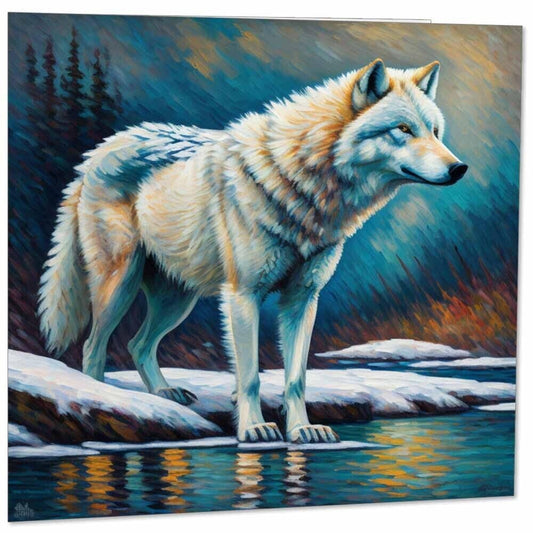 Wolf Greeting Card Animal Impressionist Art 145mm x 145mm