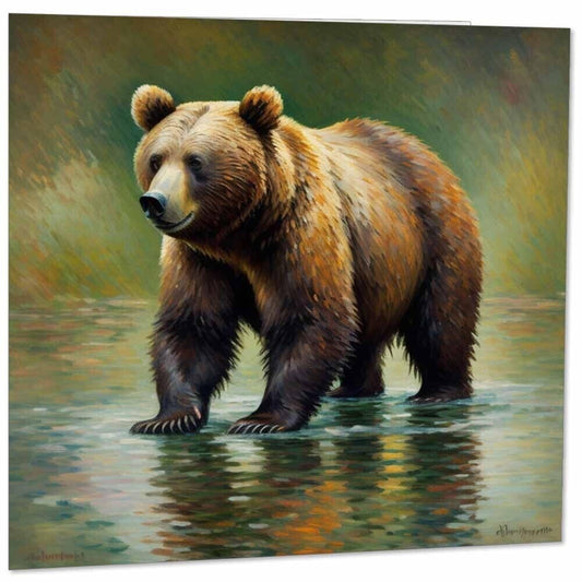 Brown Bear Greetings Card Animal Impressionism Art 145mm x 145mm
