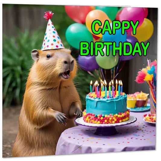 Capybara Birthday Card - Cappy Birthday - Cute Capybara bday Card 145mm x 145mm