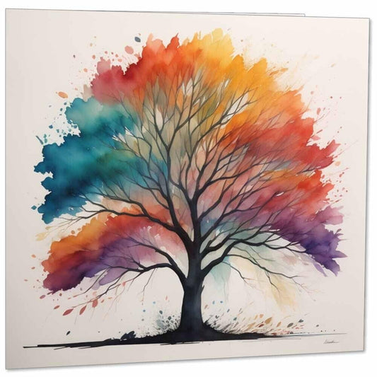 Rainbow Tree Greeting Card - Beautiful Nature Watercolor Tree 145mm x 145mm