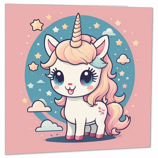 Kids Unicorn Birthday Card for Children Cute Kawaii Birthday Cards 145 x 145mm