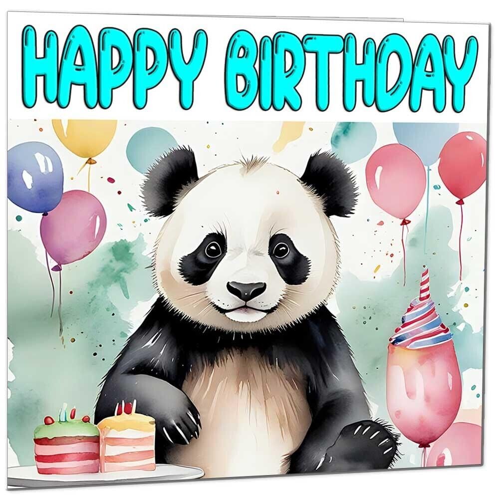 Panda Birthday Card - Cute Panda Bday Card 145 x 145mm