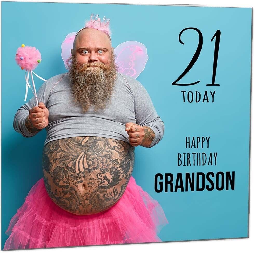 Grandson Funny Birthday Card - Bearded Man Joke Funny Grandsons