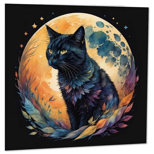 Watercolour Cat Greeting Card - Moon 145 x 145mm