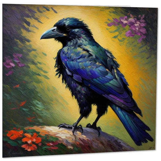 Crow Greeting Card Animal Impressionism Art 145mm x 145mm