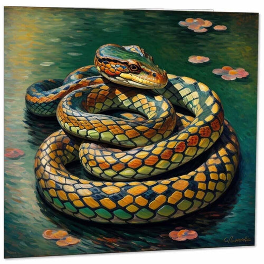 Snake Greeting Card - Reptile Impressionist Art 145mm x 145mm