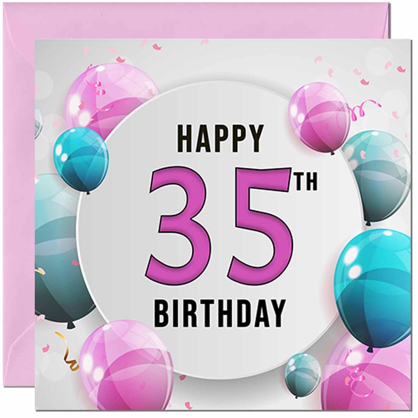 Birthday Card for women - Pink Turquoise Balloon Number