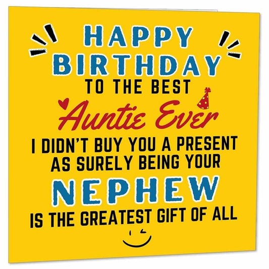 Aunty Birthday Card for Auntie from Nephew - Aunts birthday cards 145 x 145mm