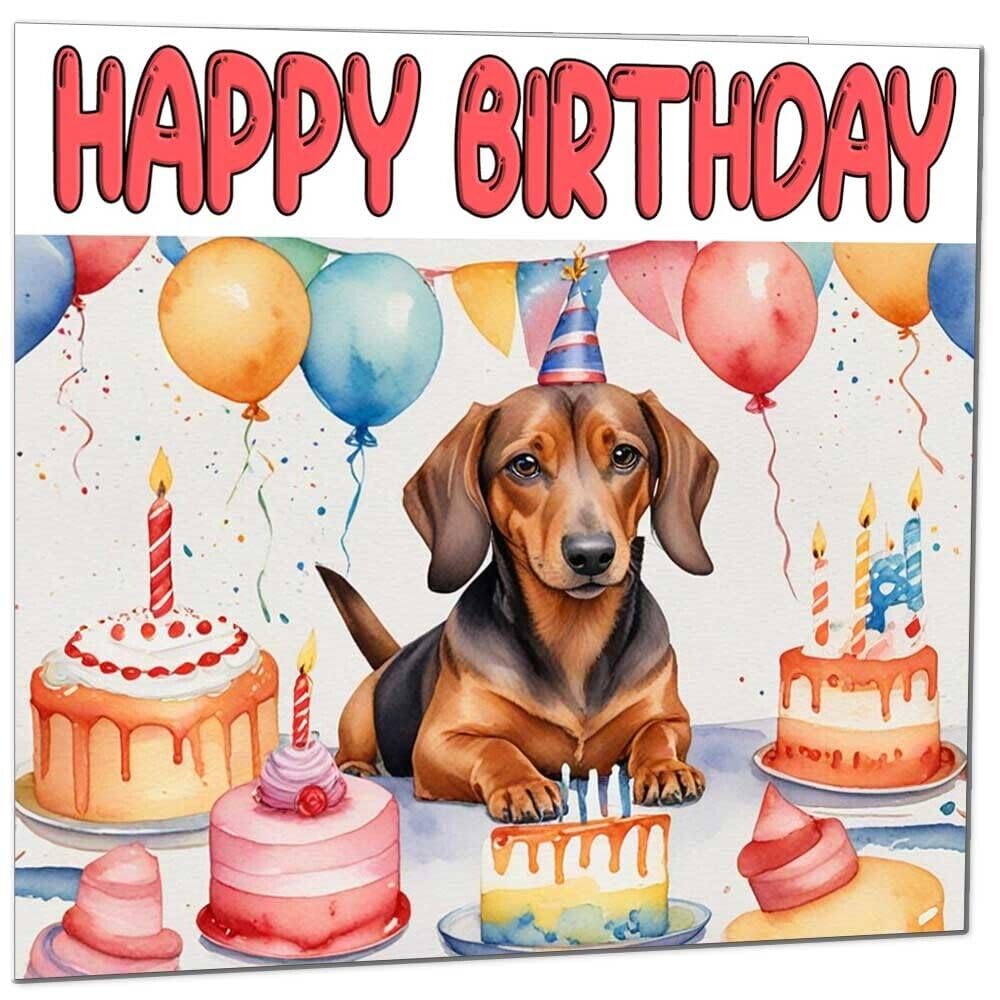 Dachshund Birthday Card - Cute Fun Sausage Dog Birthday Card - 145 x 145mm