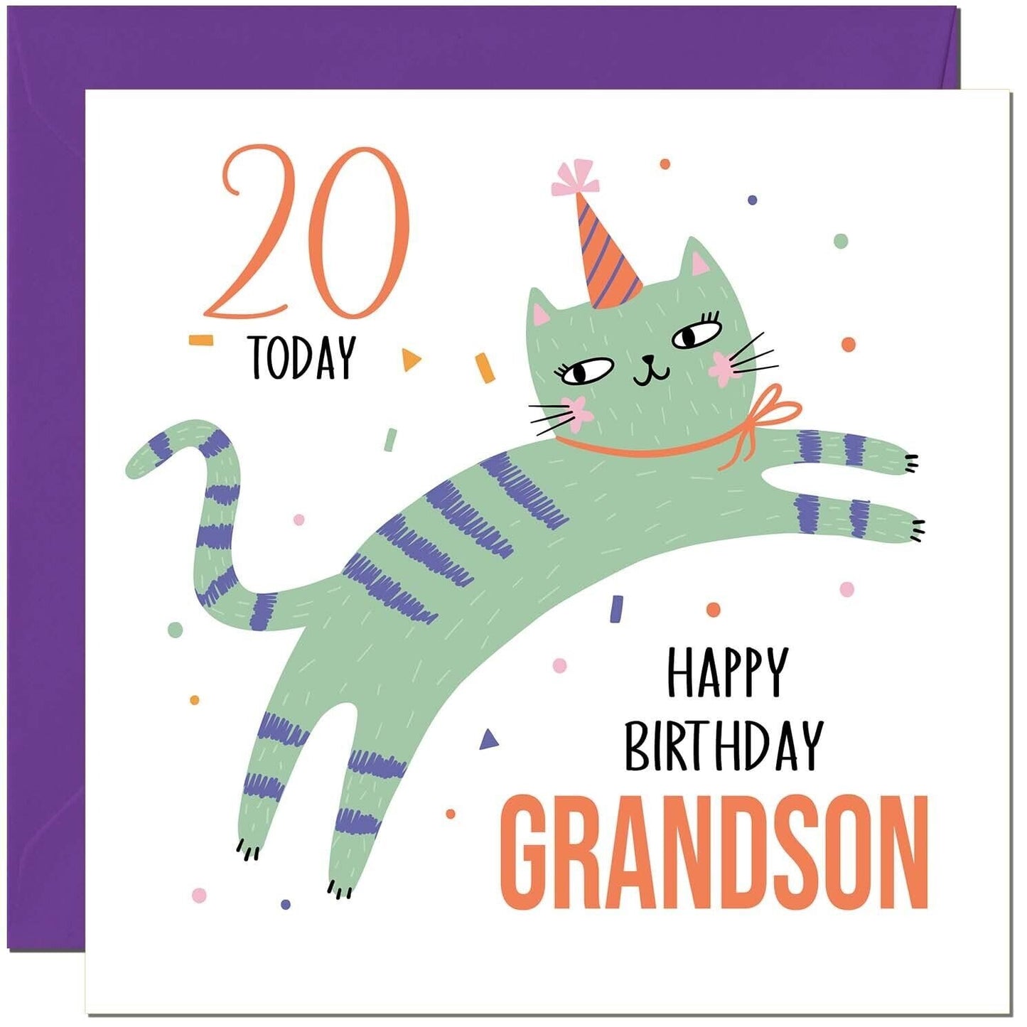 Grandson Birthday Card for Kids Cat Cute Grandsons