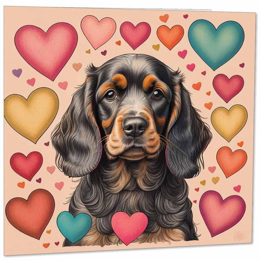 Cocker Spaniel Greeting Card - Love Hearts Cocker Spaniel 145mm x 145mm