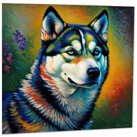 Husky Dog Greeting Card - Animal Impressionist Art 145mm x 145mm